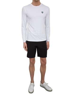 T-shirt Ea7 a maniche lunghe in jersey stretch bianco in UOMO