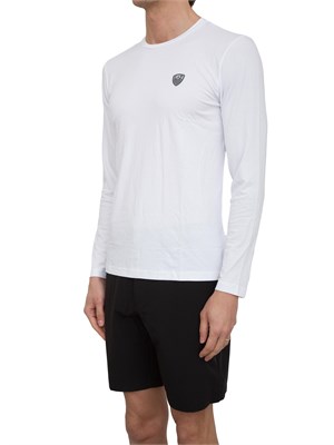 T-shirt Ea7 a maniche lunghe in jersey stretch bianco in UOMO