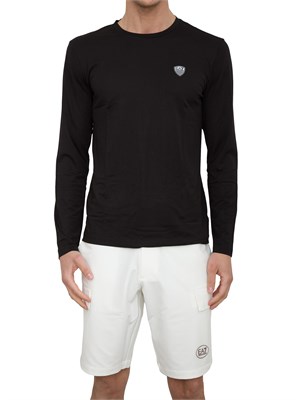 T-shirt Ea7 a maniche lunghe in jersey stretch nero in UOMO