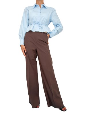 Pantaloni a palazzo Twinset in popeline marrone con cintura in rafia in DONNA