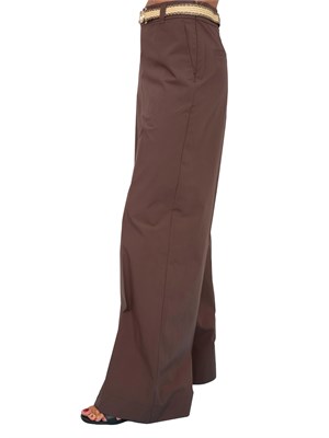 Pantaloni a palazzo Twinset in popeline marrone con cintura in rafia in DONNA