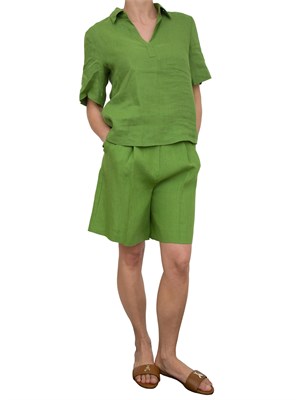 Bermuda donna Emme Marella con pinces in lino verde in DONNA