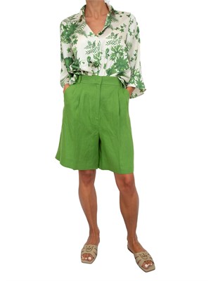 Bermuda donna Emme Marella con pinces in lino verde in DONNA