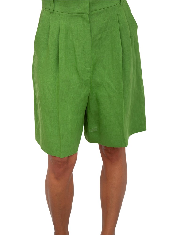 Bermuda donna Emme Marella con pinces in lino verde