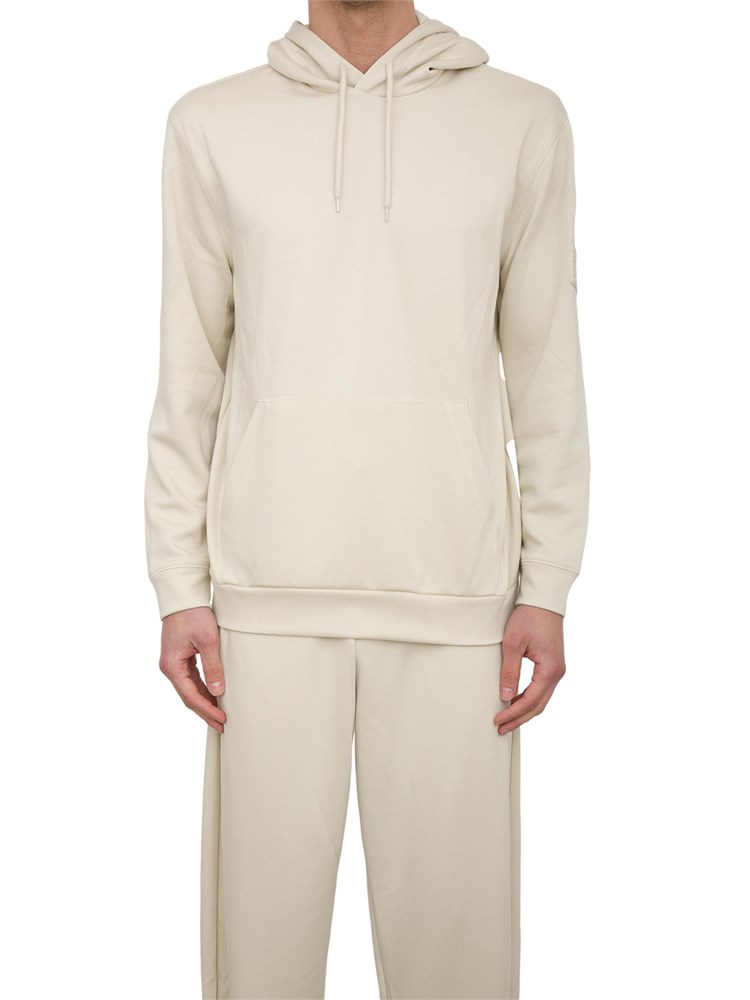 Felpa con cappuccio EA7 Core Identity Unisex in misto viscosa stretch avorio