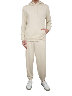 Felpa con cappuccio EA7 Core Identity Unisex in misto viscosa stretch avorio in UOMO