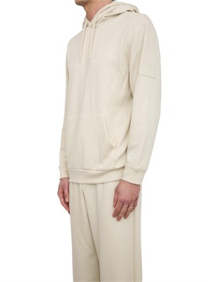 Felpa con cappuccio EA7 Core Identity Unisex in misto viscosa stretch avorio in UOMO
