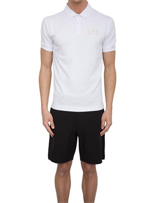 Polo a maniche corte Ea7 Gold Label in jersey di viscosa bianco in UOMO