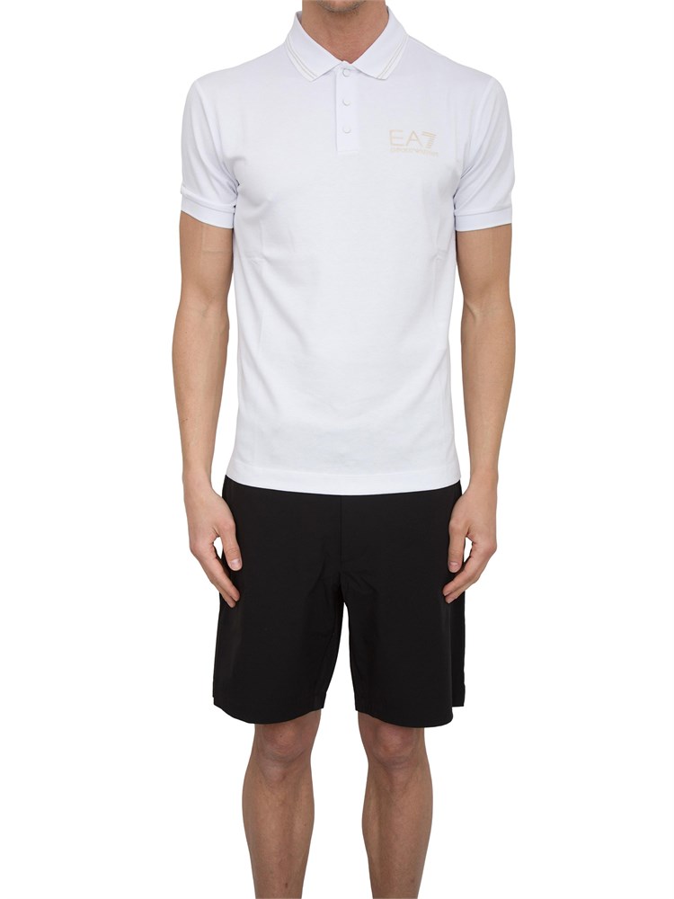 Polo a maniche corte Ea7 Gold Label in jersey di viscosa bianco