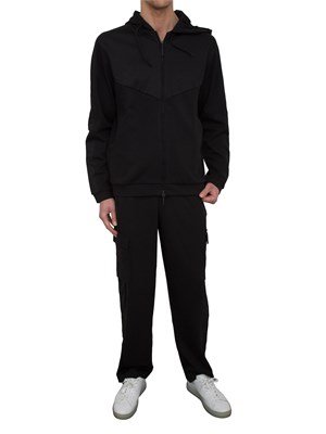 Felpa EA7 con cappuccio in misto cotone nero in UOMO