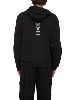 Felpa EA7 con cappuccio in misto cotone nero in UOMO