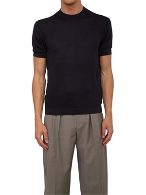 Maglia blu maniche corte Emporio Armani uomo con lavorazione jacquard in UOMO