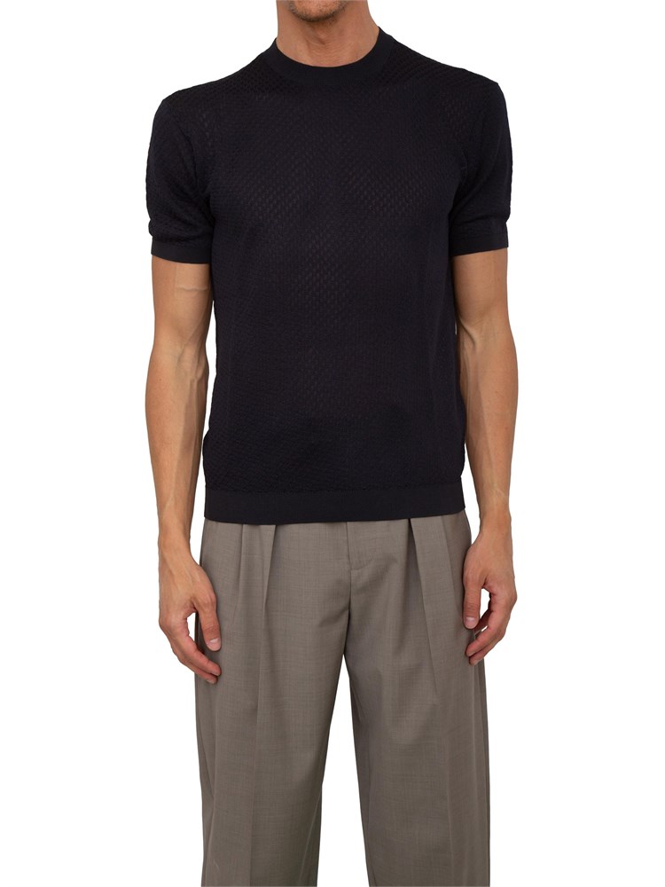 Maglia blu maniche corte Emporio Armani uomo con lavorazione jacquard