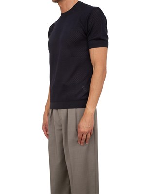 Maglia blu maniche corte Emporio Armani uomo con lavorazione jacquard in UOMO