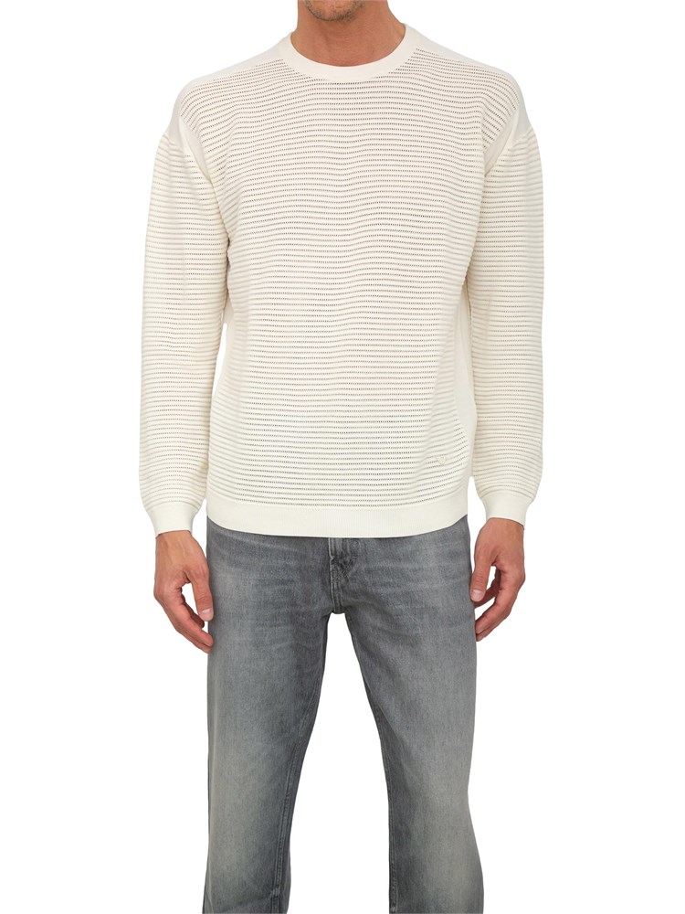 Maglione bianco Emporio Armani uomo con trama effetto micro traforato