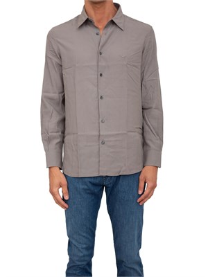 Camicia uomo Emporio Armani in misto cotone e lyocell grigio in UOMO