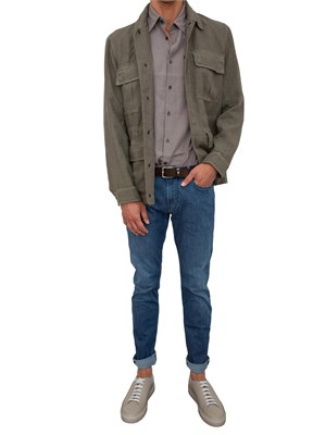 Camicia uomo Emporio Armani in misto cotone e lyocell grigio in UOMO