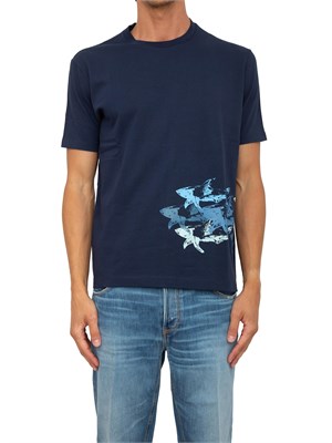 T-shirt Paul[and]Shark blu con stampa Sharks effetto distressed in UOMO