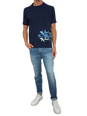 T-shirt Paul[and]Shark blu con stampa Sharks effetto distressed in UOMO
