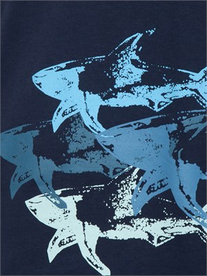 T-shirt Paul[and]Shark blu con stampa Sharks effetto distressed in UOMO
