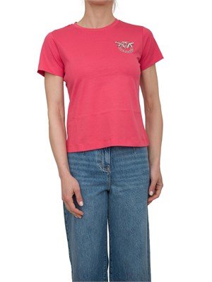 T-shirt corallo Pinko con ricamo gioiello Love Birds in DONNA