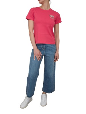 T-shirt corallo Pinko con ricamo gioiello Love Birds in DONNA