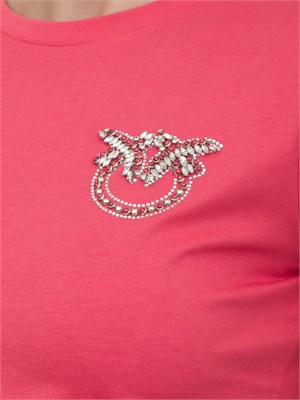 T-shirt corallo Pinko con ricamo gioiello Love Birds in DONNA