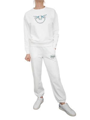 Felpa Pinko bianca con girocollo e ricamo gioiello Love Birds in DONNA