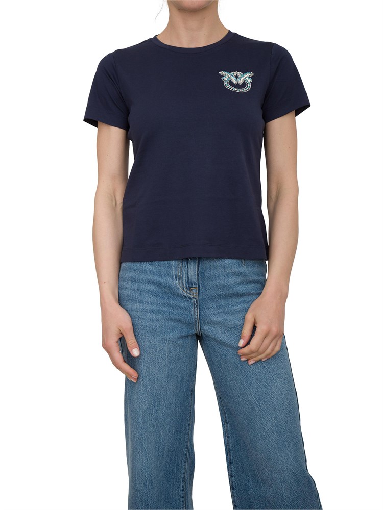 T-shirt blu Pinko con ricamo gioiello Love Birds