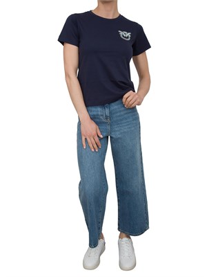 T-shirt blu Pinko con ricamo gioiello Love Birds in DONNA