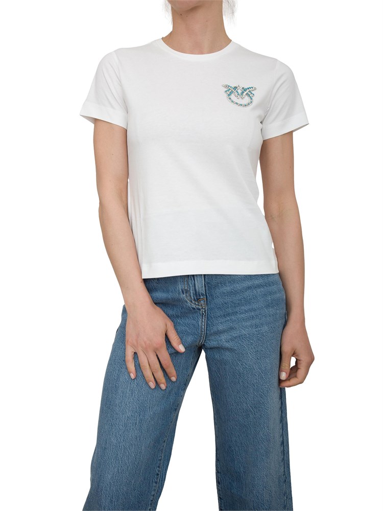 T-shirt bianca Pinko con ricamo gioiello Love Birds