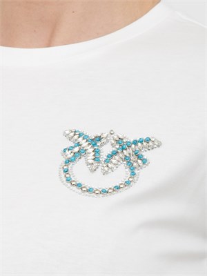 T-shirt bianca Pinko con ricamo gioiello Love Birds in DONNA