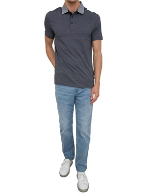 Polo Boss blu in cotone lavorato con colletto a contrasto in UOMO
