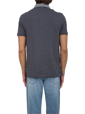 Polo Boss blu in cotone lavorato con colletto a contrasto in UOMO
