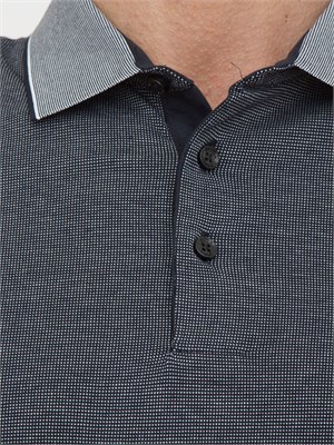 Polo Boss blu in cotone lavorato con colletto a contrasto in UOMO