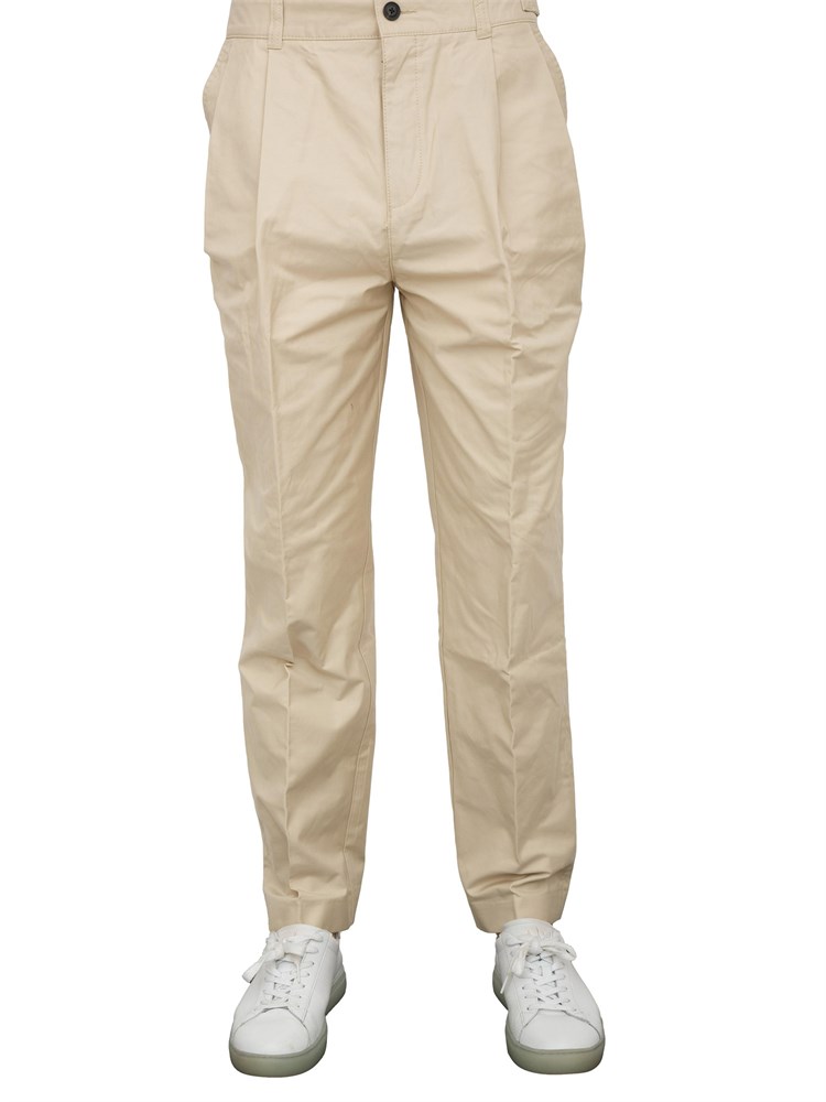 Pantaloni Hugo relaxed fit in misto cotone beige