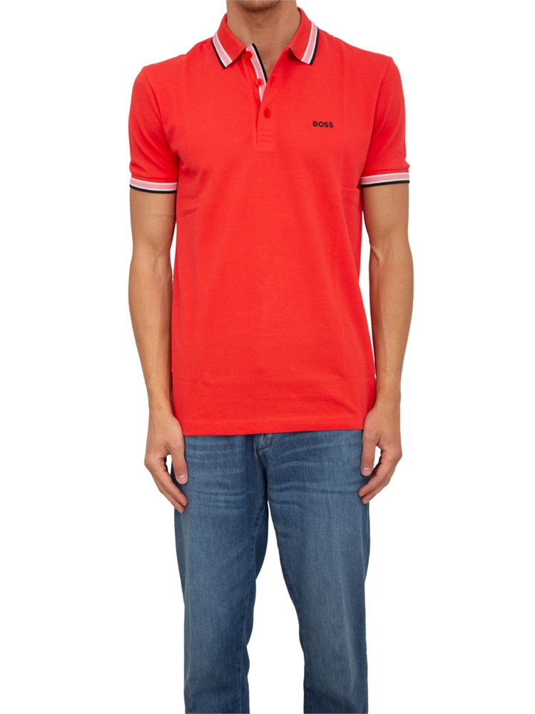 Polo rossa Boss uomo in piqué di cotone con logo