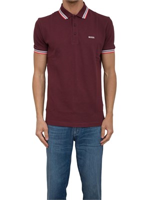 Polo bordeaux Boss uomo in piqué di cotone con logo in UOMO
