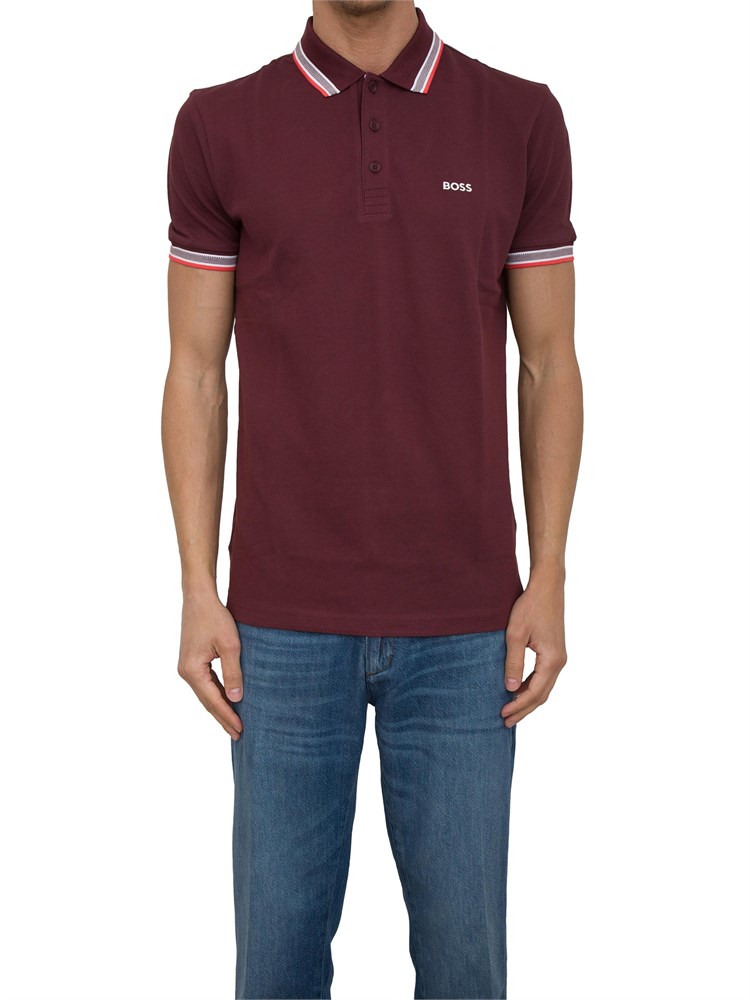Polo bordeaux Boss uomo in piqué di cotone con logo