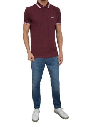 Polo bordeaux Boss uomo in piqué di cotone con logo in UOMO