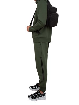 Tuta sportiva Boss verde in cotone elasticizzato con inserti a righe in UOMO
