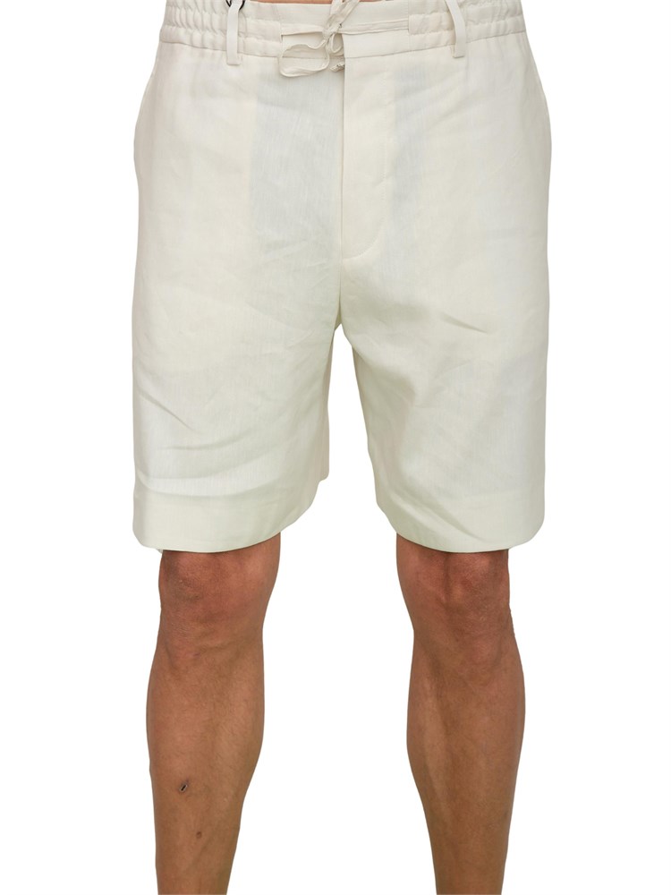 Bermuda Boss uomo in misto lino bianco panna con coulisse in vita