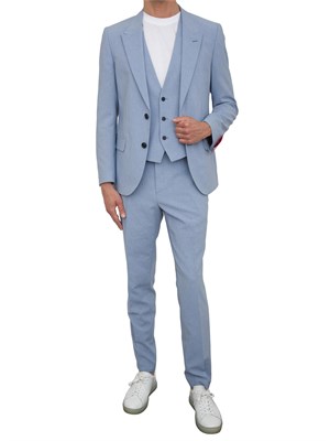 Abito Hugo tre pezzi slim fit in tessuto effetto lino azzurro in UOMO