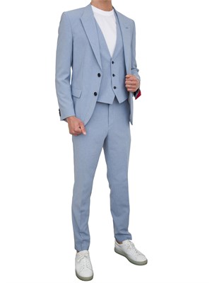 Abito Hugo tre pezzi slim fit in tessuto effetto lino azzurro in UOMO