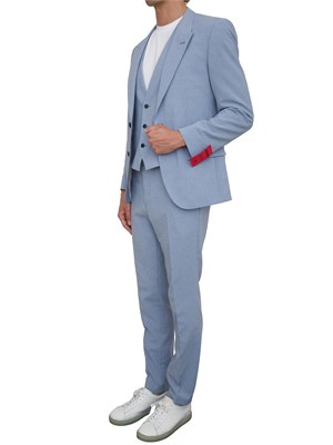 Abito Hugo tre pezzi slim fit in tessuto effetto lino azzurro in UOMO