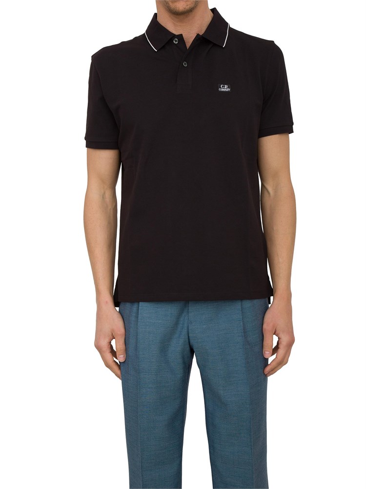 Polo nera uomo C.P. Company in cotone e logo ricamato