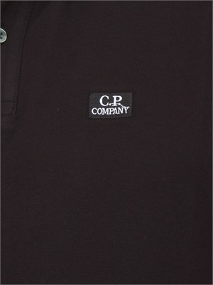 Polo nera uomo C.P. Company in cotone e logo ricamato in UOMO