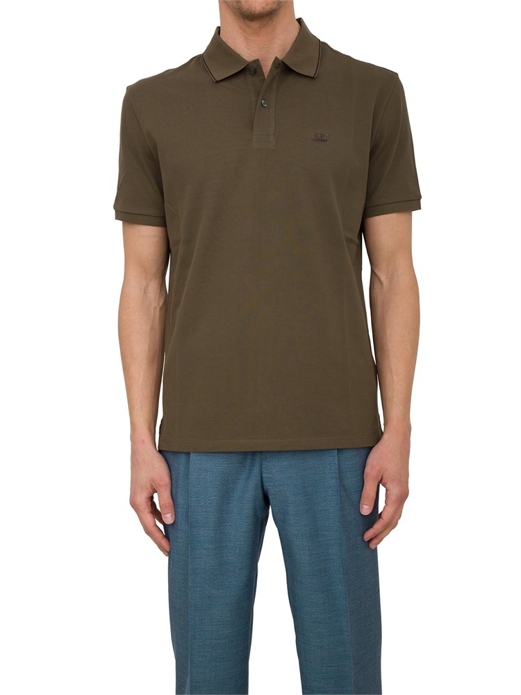 Polo verde uomo C.P. Company in cotone e logo ricamato