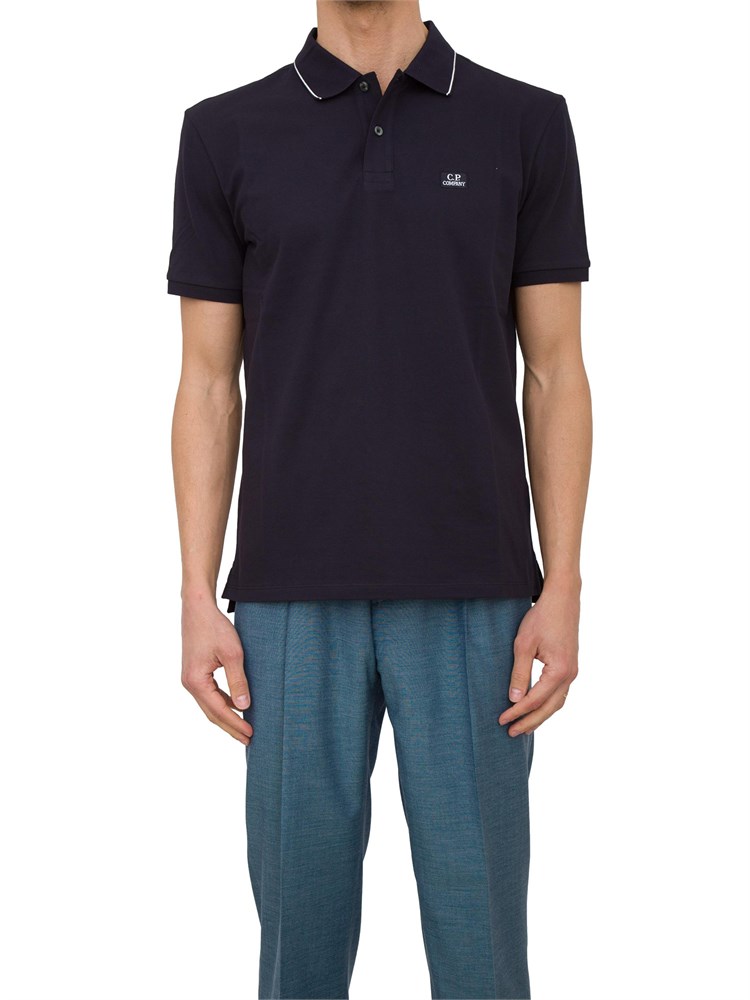 Polo blu uomo C.P. Company in cotone e logo ricamato