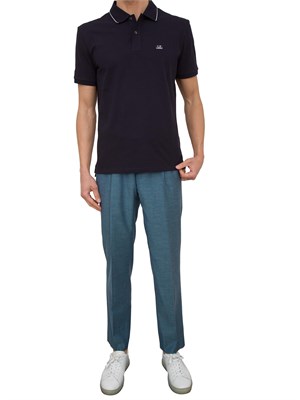 Polo blu uomo C.P. Company in cotone e logo ricamato in UOMO